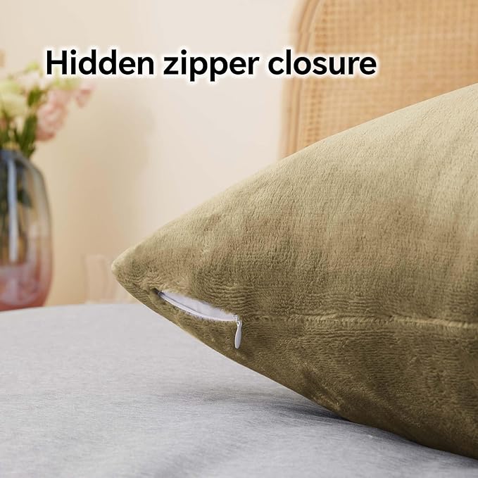 BEDELITE Flannel Pillowcases Standard Set of 2, Super Soft Fleece Pillow Case Cover with Zipper for Bedroom, Sofa, Couch,Luxury Cozy Fuzzy Velvet Pillow Shams for All Seasons(20x26 Inches, Camel)