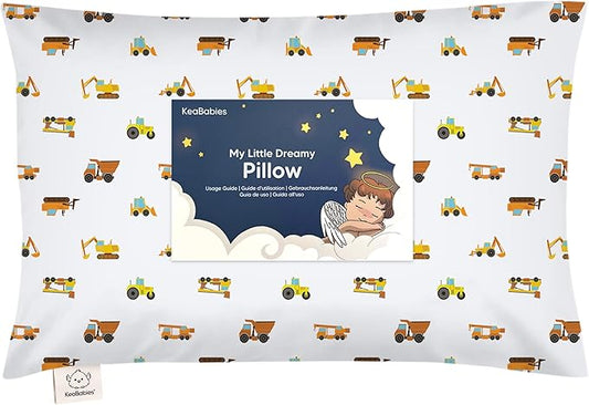 Toddler Pillow with Pillowcase - 13x18 My Little Dreamy Kids Travel Bed Pillows for Sleeping, Organic Cotton Small Pillowcase, Soft & Breathable, Machine Washable, Toddlers 2-5 years old(Construction)