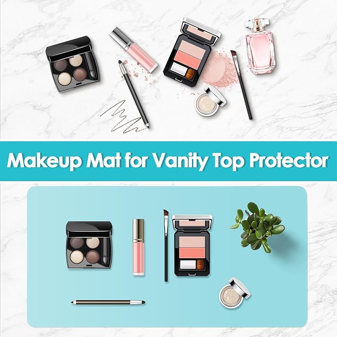 Makeup Mat for Vanity to Protect Desk Top 23.6 x 11.8in, Dual-Sided Makeup Mat, Easy to Clean Desk Pad - Waterproof and Oilproof Vanity Accessories (Blue and Pink)