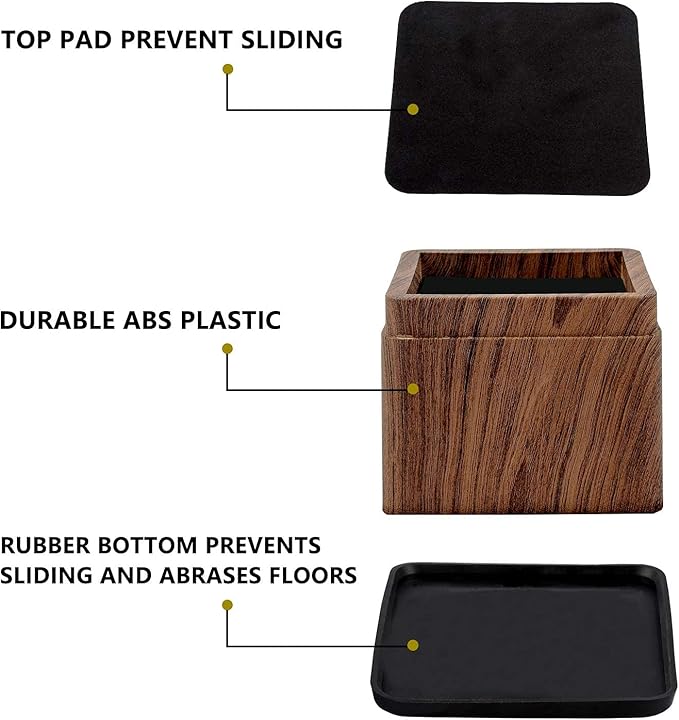 BTSD-home 3 Inch Wood Bed Risers Furniture Risers Bed Frame Lifters in Heights of 3 or 6 Inch Heavy Duty Set of 4 Square