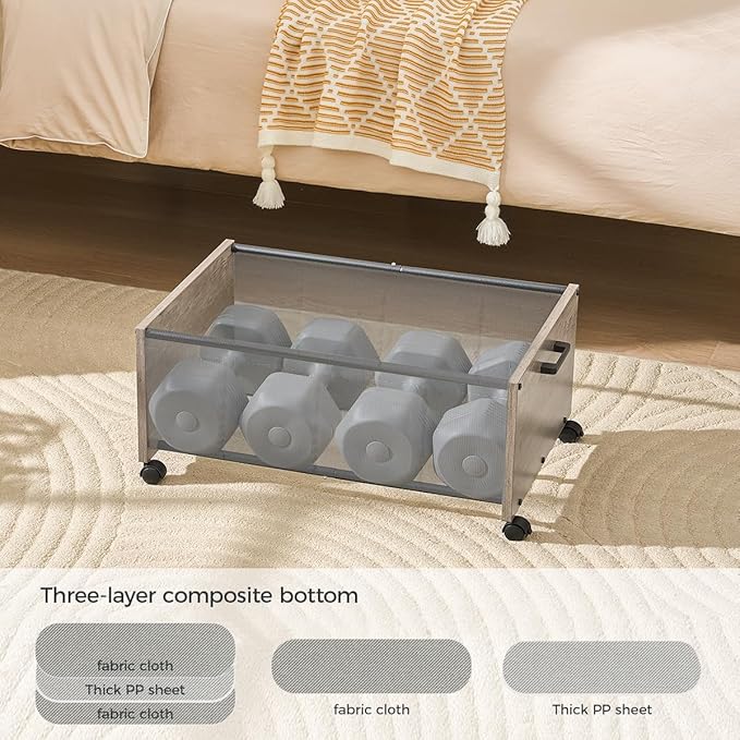 FOUCSSOMEI Under Bed Storage with Wheels, Bigger Size, Under Bed Drawers Heavy Duty, 2 Packs, Wooden Under Bed Storage Containers Organizer, Metal Frame, Patented Design
