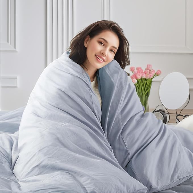 NEXHOME PRO Twin Duvet Cover Set, 100% Washed Cotton with Linen-Like Texture, Natural Organic, Breathable & Comfortable, Includes Home Bedding Set Cornflower Blue (No Comforter) 6890
