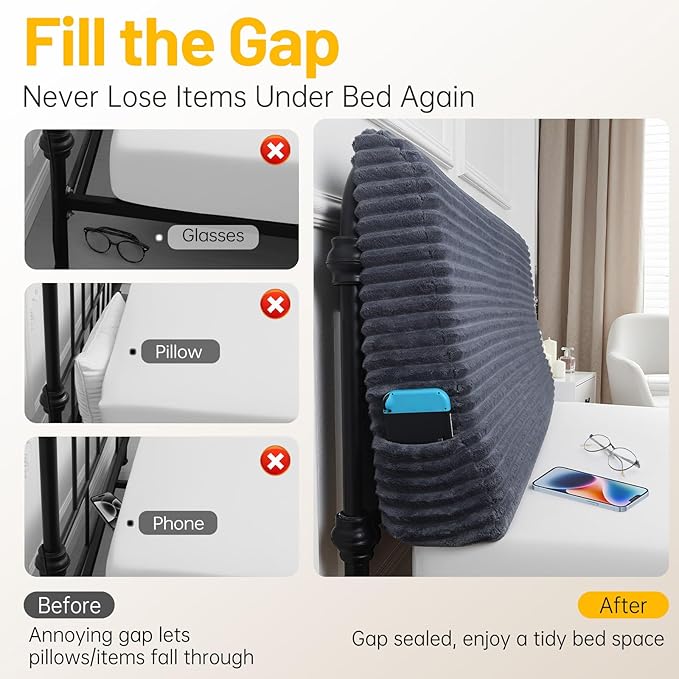 ENITYA Headboard Pillow Queen,60"x24"x8" Large Bed Wedge Backrest Cushion with Ergonomic Soft Foam Support and Removable Cover,Ideal for Reading/Sitting/Working in Daybed,RV Camping,Dorm,Grey