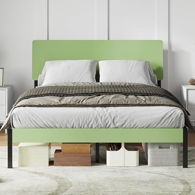 Novilla Queen Bed Frame with Modern Wooden Headboard, Easy Assembly & Noise-Free, Under-Bed Storage, Sturdy Metal Platform for Bedroom & Guest Room, No Box Spring Needed