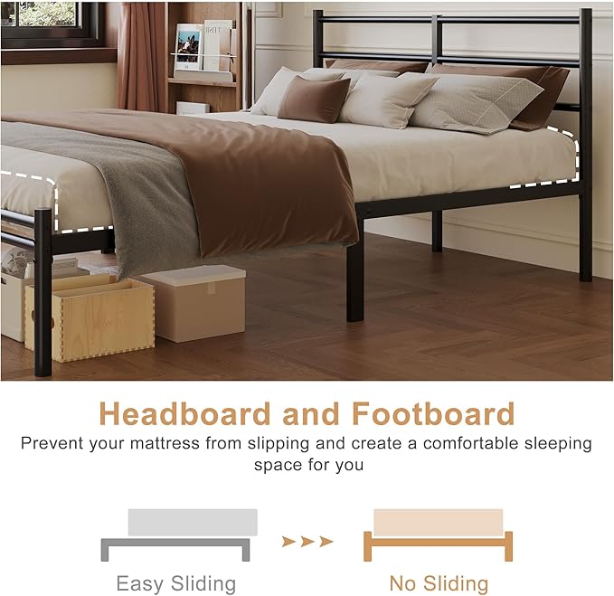 Yicensen California King Bed Frames with Headboard and Footboard, 14 Inch Metal Platform Bed Frame with Steel Slat Support, No Box Spring Needed, Noise Free, Easy Assembly, Black
