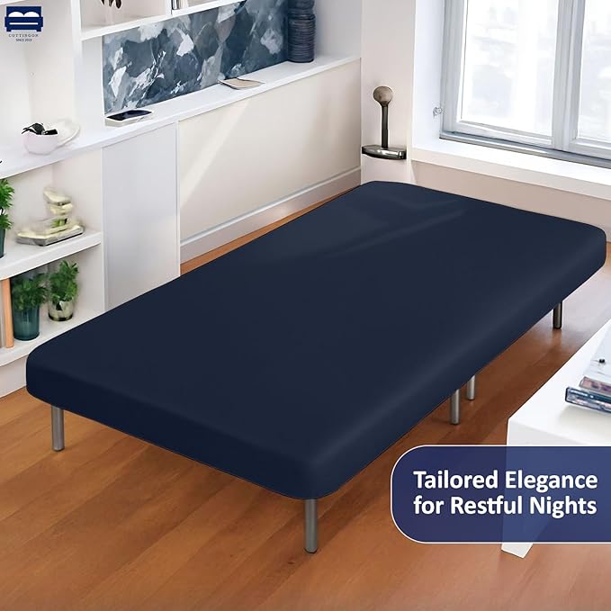 Cot Size 30" x 75" Fitted Sheet, 100% Egyptian Cotton, Perfect for Camp Bunk Beds/RVs/Guest Beds/Army Cots/Replacement Mattress (Navy Blue)