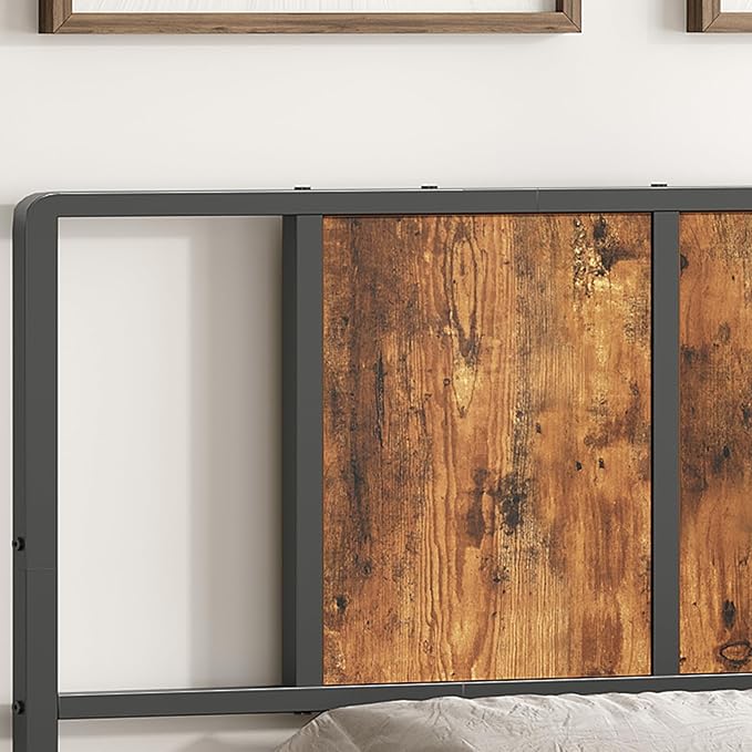 MAHANCRIS Queen Size Headboard Only, Metal Headboard with Adapters, Minimalist Industrial Style for Queen Size Beds, Rustic Brown and Black
