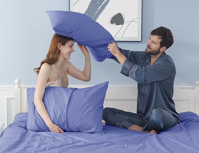 Pillow Cases, King Size Cotton Percale Weave Pillowcases, Pre-Shrunk Breathable and Hypoallergenic Pillowcases, Set of 2 (2 Piece King 20 Inch x 40 Inch, Purplish Blue)