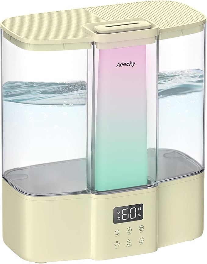 Geek-Level Aeocky Humidifier for Baby, Quiet Ultrasonic Humidifiers for Bedroom, Nursery with Ambient Light, 4L Top-Fill Cool Mist Diffuser with Timer, Sleep, Auto, Constant Humidity Mode (Yellow)