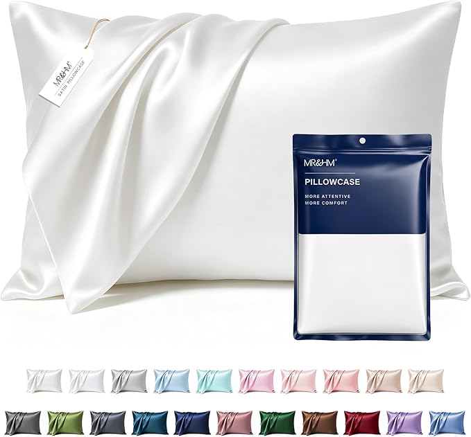 MR&HM Satin Pillowcase for Hair and Skin, Silk Satin Pillowcase 2 Pack, Queen Size Pillow Cases Set of 2, Silky Pillow Cover with Envelope Closure (20x30, Ivory)