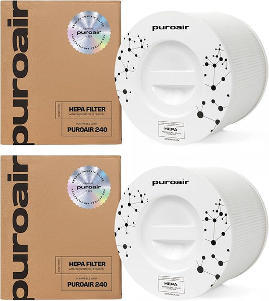 PuroAir 240 Replacement Filter - Genuine Puro Air 240 Filter Replacement - Official PuroAir Air Purifier HEPA Filter with CarbonTech Filters 99.9% of Pollen, Dust, Pet Dander, Smoke, Odors (2PK)