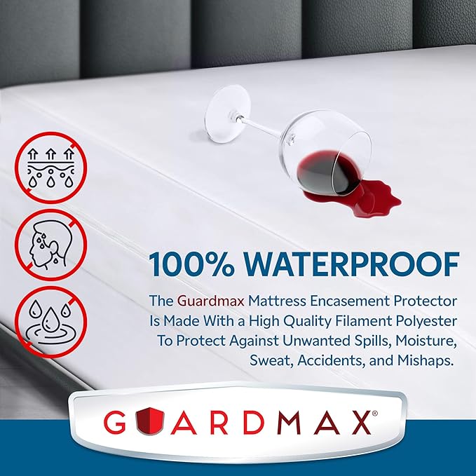 Guardmax Twin Mattress Encasement with Zipper, Waterproof, Bed Bug Proof, and Dust Mite Proof Mattress Protector for Twin Size Bed up to 10" Deep, Zippered All Around Jersey Knitted Mattress Cover
