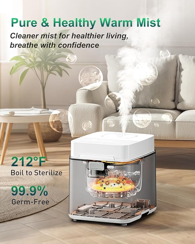Mifasol Stainless Steel Humidifier, Warm Mist Humidifier 3.3L/0.87Gal, Steam Humidifier Large Room for Home 800 sq ft, Easy to Clean Healthy Humidifiers for Bedroom Living Room Office