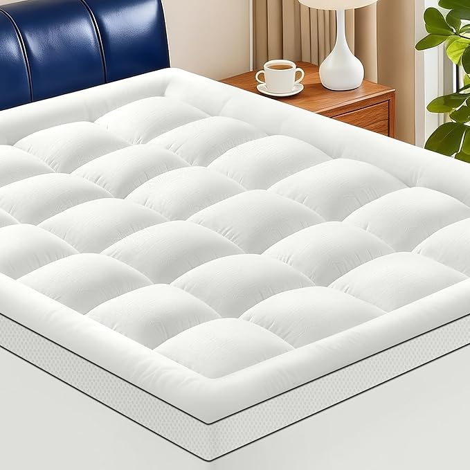 Full Size Mattress Topper for Back Pain, Extra Thick Pillow Top Mattress Pad with 1000GSM Down Alternative Filling, Cooling Breathable Plush Bed Topper Protector Cover (8-21" Deep Pocket)