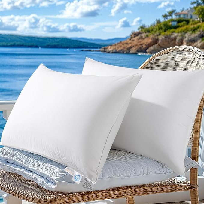 LBRO2M Canadian Fluffy Goose Down Pillow King Size 1050 Fill Power 80% Goose Down 20% Goose Feather Bed Pillow with 100% Cotton, Teflon Finish Shell Down Pillows Plush and Support (20"X36", Set of 2)