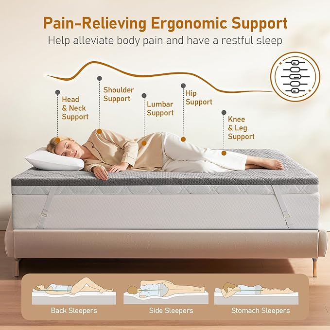 Extra Firm Mattress Topper King: 4 Inch Firm & Extra Firm Dual Side Sleep, High Density Foam Mattress Pad for Back Pain, Washable Anti-Slip Breathable Cover, CertiPUR-US Oeko-Tex Certified 80x76