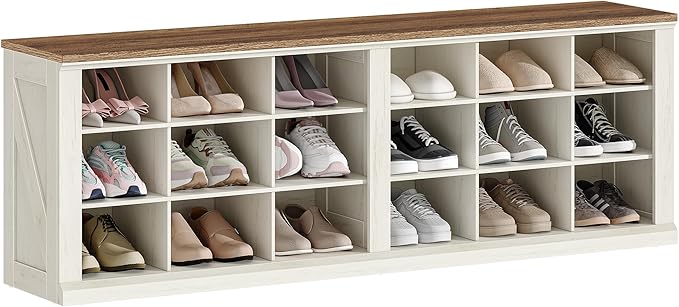 Hzuaneri Farmhouse Shoe Storage Bench, Entryway Shoe Cubby Bench, Widened Wooden Shoes Cubbies with Compartments, Shoes Rack Benchs for Cloakroom, Entryway, Antique White SB54514X