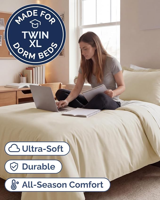 Duvet Cover Twin/Twin XL Size Set - Extra Soft Twin/Twin XL Duvet Cover 68" x 90" with 1 Pillow Sham - Hotel Luxury, Easy Care, Fade Free with Zipper Closures & Ties - Comfy & Breathable (Off White)