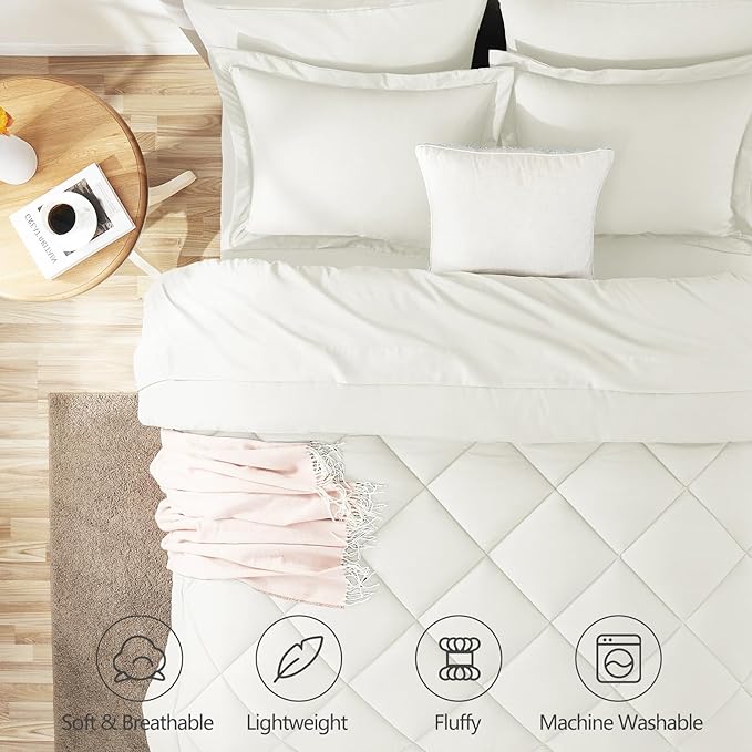 CozyLux Full Size Comforter Sets Ivory - 7 Pieces Bed in a Bag Full, Luxury Soft Bed Set for All Seasons, Bedding Set with Down Alternative Comforter, Sheets, Pillowcases & Shams