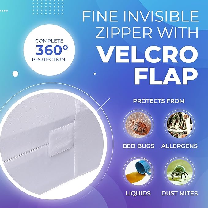 PlushDeluxe Full Size Premium Mattress Encasement - Zippered Waterproof, Bedbug Proof Design, 6-Sided Protection - Hypoallergenic Cotton Terry Fabric [9-12"] Depth