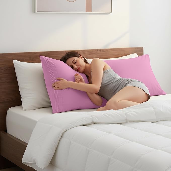 Elegant Comfort Luxury Ultra-Soft 1-Piece Body Pillowcase - 1500 Premium Hotel Quality Microfiber Double Brushed - Wrinkle Resistant, Body Pillowcase Size, Light Pink