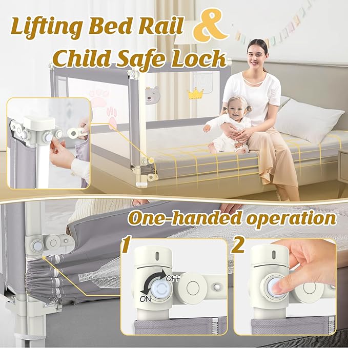 JWPEHOE Height Adjustable Bed Rail for Toddlers, Kids Safety Baby Bed Rail for Twin/Full/King/Queen Size Bed (1 Side, 74.8 Inch)