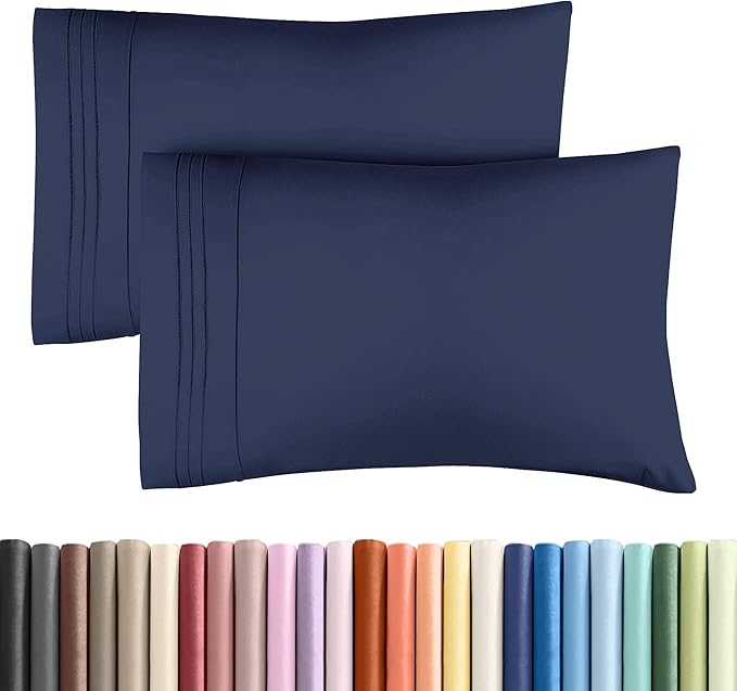 King Standard Pillow Cases Set of 2 - Soft Hotel Quality Pillowcase Covers - Comfy, Cozy & Fade Free - Wrinkle Resistant - Machine Washable Pillow Protectors - 2 Piece Set - King Standard Navy Blue