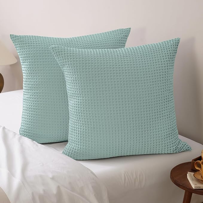 PHF Ultra Soft Waffle Weave Euro Shams Pillow Covers, No Filling, 2 Pack 26" x 26" Bed Cushion Covers, Breathable & Skin-Friendly Bed Pillow Shams for Stylish Home Decor, Aqua