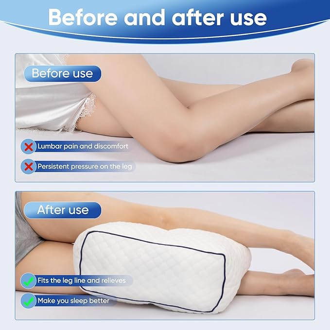 MINUPWELL 6.5" Knee Pillow for Side Sleepers - 100% Shredded Memory Foam Leg Pillow for Side Sleeping - Between Leg & Under Hip Pillow - Relieving Leg, Back, and Knee Pain - High Supportive
