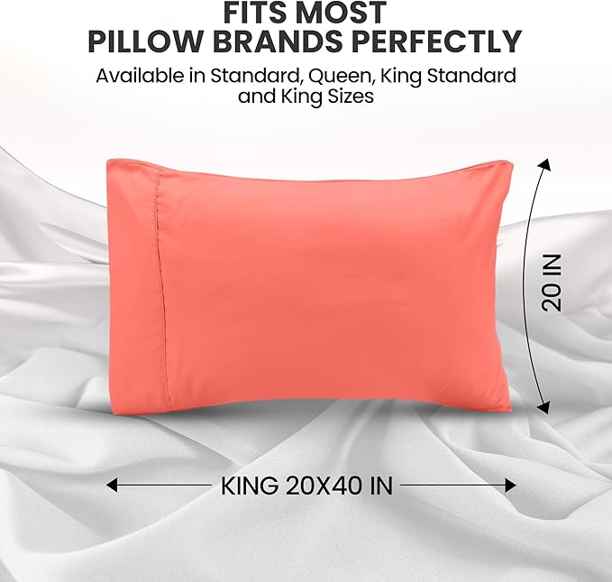 Utopia Bedding King Pillow Cases - 2 Pack - Envelope Closure - Soft Brushed Microfiber Fabric - Shrinkage and Fade Resistant Pillow Covers King Size 20 X 40 Inches (King, Coral)