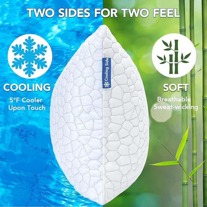 QUTOOL Cooling Pillow for Sleeping, CertiPUR-US Shredded Memory Foam King Pillow Set of 1, Cool Pillow for Hot Sleepers Adjustable Firm Pillow for Side, Back, Stomach Sleepers Soft Yet Support, White