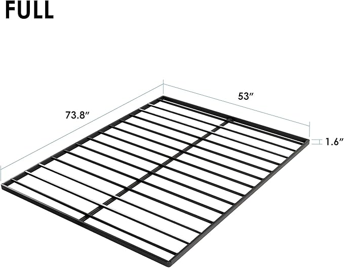 Mellow 1.6 Inch Metal Bunkie Board Mattress Support for Bed Frames, Box Spring or Bed Slat Replacement, Easy Assembly, Full, Black