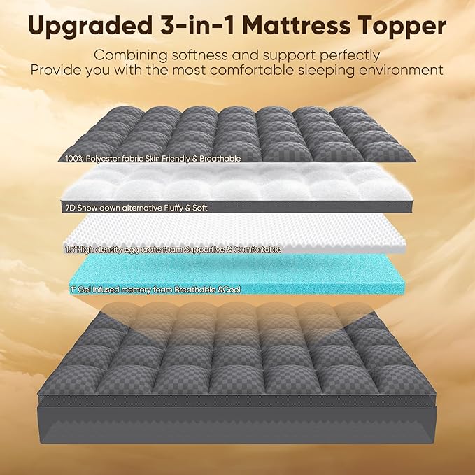 California King Size Mattress Topper, 4.5 Inch Memory Foam Mattress Topper for Back Pain - 2.5" Cooling Gel Memory Foam + 2" Pillow Top Mattress Pad Cover, Soft and Supportive, Dark Gray