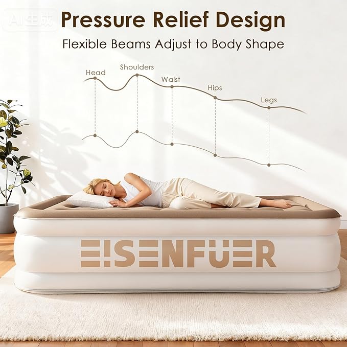 Air Mattress Twin XL (Extra Long) with Built-in Pump – 18" Raised Inflatable Bed with High Speed Built-in Pump, colchón inflable, Carry Bag, Cozy Guest Air Bed for Sleepovers, Glamping, Moving
