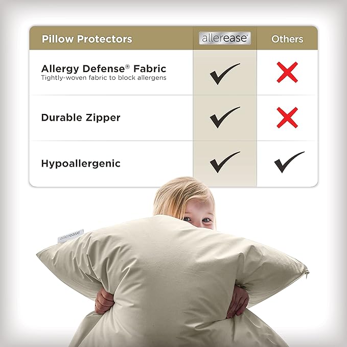 AllerEase Organically Grown Soft Cotton Allergy Defense Zippered Pillow Protector- King - 2 Pack