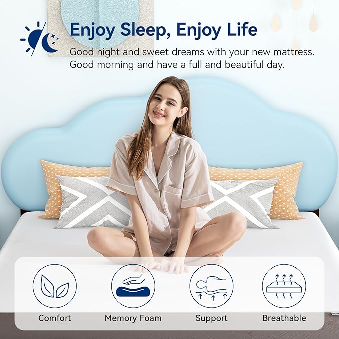 Amazon Basics Breathable Memory Foam Mattress, Soft Plush Feel, 6 Inch, Queen, White/Grey, 80 x 60 x 6 inches (LxWxH)