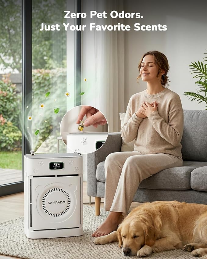 Air Purifier for Home Pets up to 2500 Ft², H13 HEPA Pet Hair Purifier for Litter Box Odor Smoke, Pet-Friendly Aromatherapy Diffuser, Smart App, Washable Pre-filter, PM2.5 Monitor for Bedroom Apartment