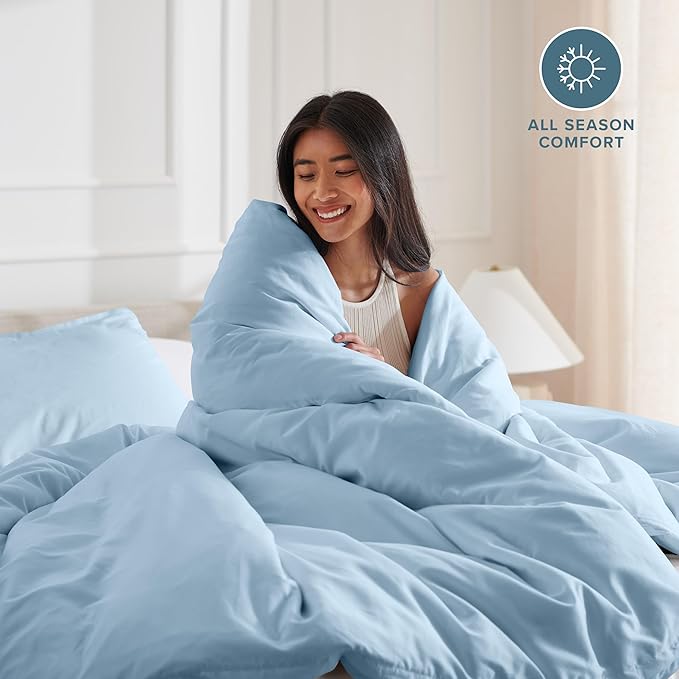 Bare Home Bedding Duvet Cover Extra Long Size - Premium 1800 Super Soft - Lightweight, Cooling Duvet Cover - Soft Breathable Bedding (Twin/Twin XL, Light Blue)