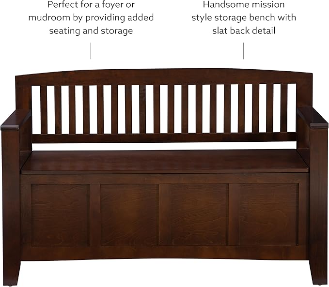 Linon Home Dcor Linon Home Decor Cynthia Storage Bench, 50"w x 17.25"d x 32"h, Walnut