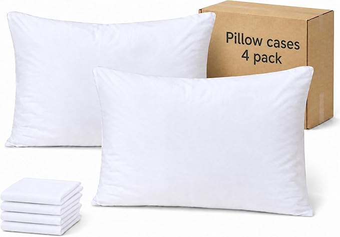 ZPECC White Pillow Cases King Size Set of 4, 20x36 Envelope Closure Pillowcases, Soft Plain Brushed Microfiber Covers Hypoallergenic Breathable