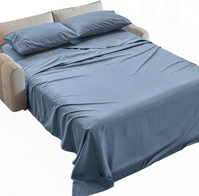 Kingnex Striped Sofa Bed Sheets Queen for Sleeper Sofa Bed Soft Double Brushed 4 Piece Bedding Pillowcase Set (60"x74"x6") Blue