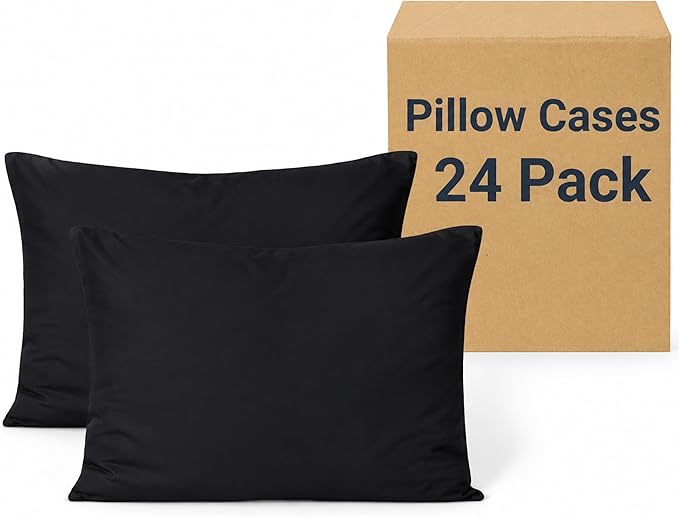 ZPECC Pillow Cases Bulk 24 Pack - Queen Pillowcases with Envelope Closure, Soft Brushed Microfiber Pillow Cover for Hotel Airb&bs Hospital Bedding Essential, Black