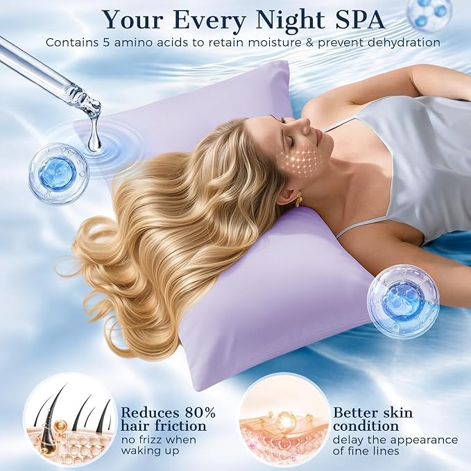 Cooling Pillow Cases 2 Pack Queen Size Cooling Pillowcases for Hot Sleeper Q-Max>0.5, Hydrates Skin & Hair, Reduces Wrinkles & Frizz, Soft Smooth Silky Pillowcases Envelope Set of 2, Lavender
