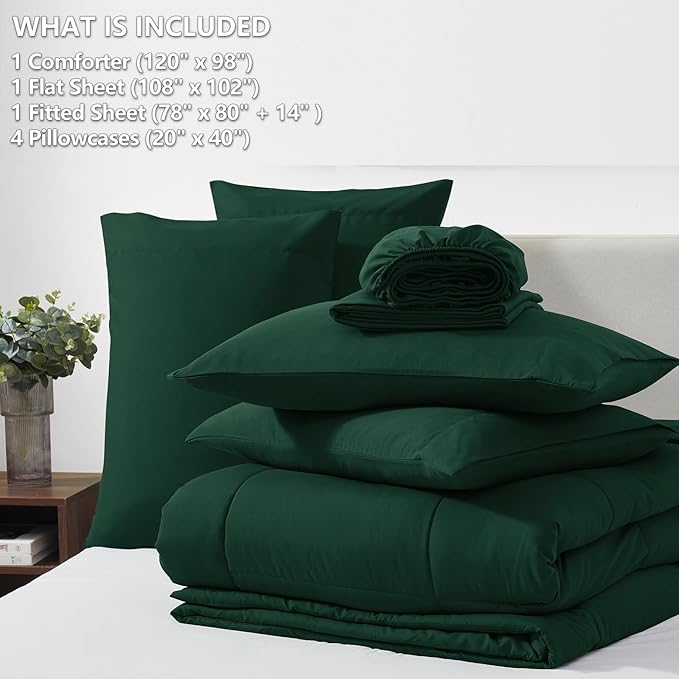 CozyLux Oversized King Comforter Sets Emerald Green, 7 Pieces Bed in a Bag, Ultra-Soft All Season Bedding Sets with Stitch Quilted Comforter, Flat Sheet, Fitted Sheet, Pillowcases