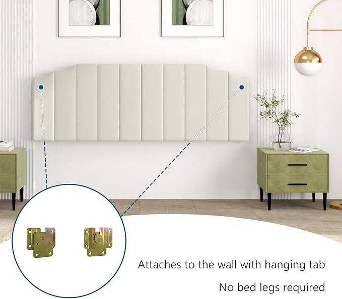 Befurtori King Size Headboard Only, Velvet Wall Mounted Headboard King for Adjustable Bed Modern Upholstered Head Board Easy Assembly, Cream