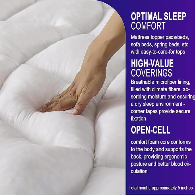 SHOUREN Memory Foam Mattress Topper Full for Back Pain Relief, 2~3In Thick Plush Gel Foam Bed Topper 1700 GSM, Smooth & Supportive Pressure Relief, 75" x 54"