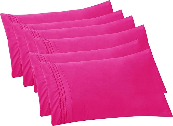 Elegant Comfort 6-PACK Solid Pillowcases 1500 Premium Hotel Quality Microfiber - Smooth Weave, Wrinkle and Stain Resistant, Easy Slip-On, 6-Piece Set, Standard/Queen Pillowcase, Pink