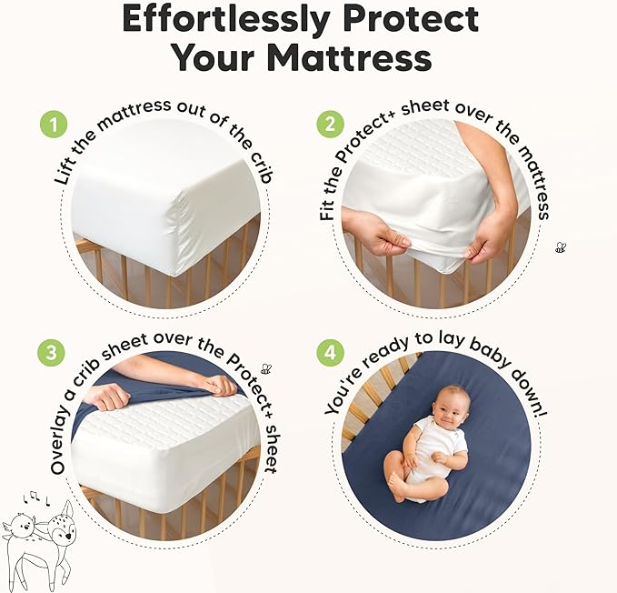 2-Pack Waterproof Crib Mattress Protector Cover Fitted - Quiet Baby Crib Mattress Pad Sheets, 52" x 28" Soft Quilted Cotton Baby Sheet, Machine Washable, Easy Fit, Durable (Oat/Mavy)