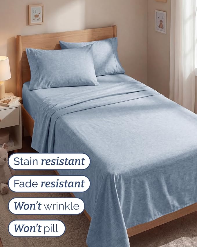 Twin 4 Piece Sheet Set - Comfy, Breathable & Cooling - Soft Hotel Luxury Bedding for Women, Men, Kids, Teens and Children - 1 Flat & 1 Fitted Sheet & 2 Pillowcases with Deep Pockets - Heathered Blue