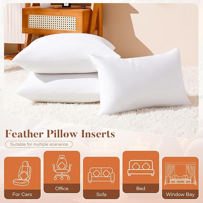 DOWNSTORIA 26x26 Euro Pillow Inserts Pack of 2, Decorative Feather Down Pillows with 100% Coton Cover,Throw Pillow for Bed, Couch and Sofa.